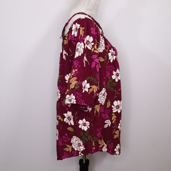 Torrid Top Plus Size 1X Plum White Floral Off Shoulder Spaghetti Straps Blouse - Picture 12 of 13